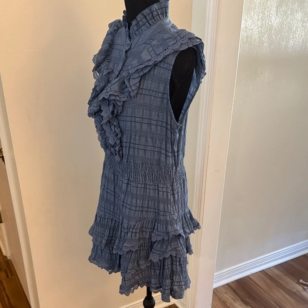 Blue Ruffled Sleeveless Dress - Picture 5 of 7
